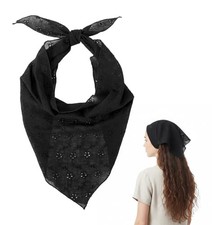 Thrymme Black Lace Head Scarf for Women - Bohemian Crochet Bandana Headband