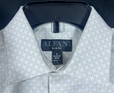 NWT Alfani Men's Slim-Fit White Geometric Tan Dress Shirt S 14-14.5 32/33 50