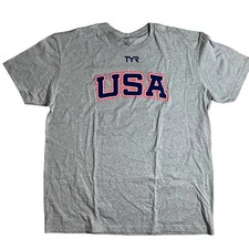 TYR Unisex Ryan Lochte USA 19 Crew Neck Tee - Grey - Size XXL