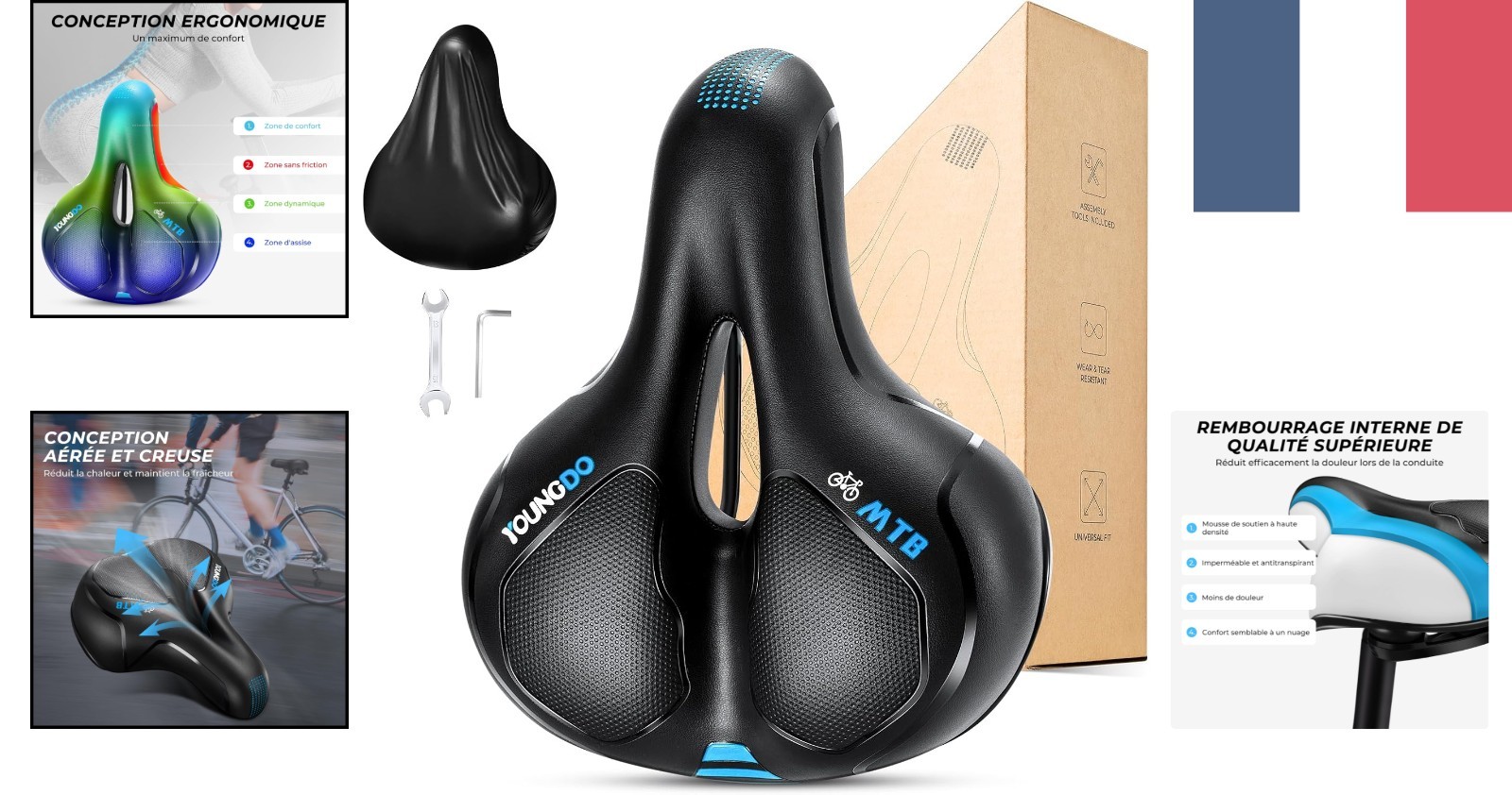 Selle de vélo ergonomique YOUNGDO gel confort homme femme 100kg