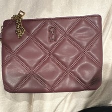 Steve Madden Burgundy Quilted Chain Zipper Accent Pouch Wallet Women's