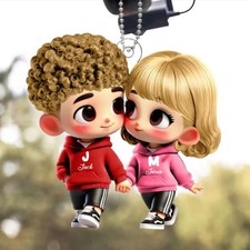 Personalized Cartoon Couple Acrylic 3.5 inch Car Hanging Ornament,