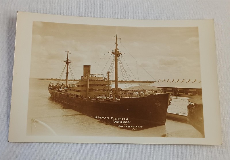 Vintage Photo Postcard German Freighter Arauca Port Everglades FL RPPC Ship
