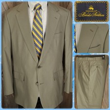 Brooks Brothers Mens Vintage Suit 44L 38x30 Olive Poplin Made in USA Cotton