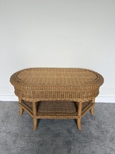Vintage Wicker Rattan Coffee Table With Lower Shelf Boho Conservatory 84cm