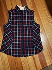 Womens Duluth Trading Navy Fleece Lined Vest w Red & White Stripes Size L — photo 2