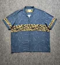 Paradise Found Shirt Mens Extra Large Blue Yellow Bamboo Aloha Hawaiian Camp