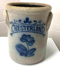 Vintage  Chesterland Geauga County Ohio salt glaze crock Rockdale Union Pottery