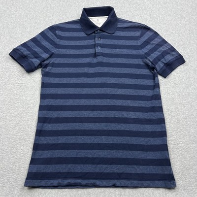 Brunello Cucinelli Polo Shirt Mens Small Blue Stripe Slim Fit Short Sleeve Italy