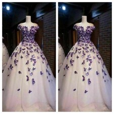 Vintage Purple Appliques Wedding Dresses Off The Shoulder A Line Bridal Gowns