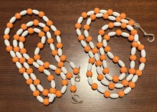  2 Garland 6ft Strands Orange White Wood Wooden Beads Halloween Fall Boho