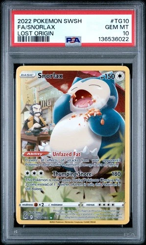2022 POKEMON SWORD & SHIELD LOST ORIGIN #TG10 FULL ART/SNORLAX PSA 10