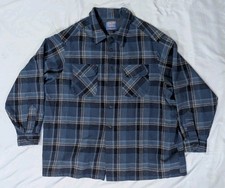 Vtg 70s Pendleton Board Shirt 3XL Blue Black Plaid 100% Virgin Wool USA Made