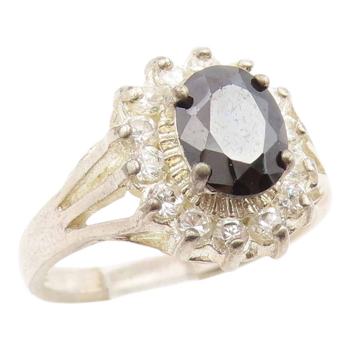925 Sterling Silver Vintage Ring Elegant Sapphire & Topaz Band Sz