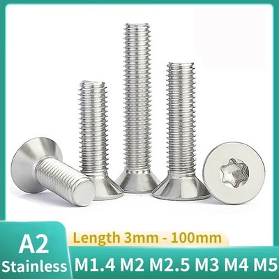 M1.4 - M4 M5 A2 Stainless Steel Torx Countersunk Machine Screws Six Lobe DIN 965