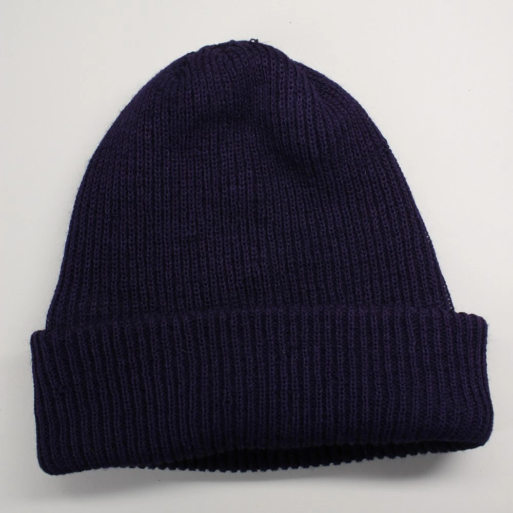 Retro indigo blue machine knit double layer winter cuff cap