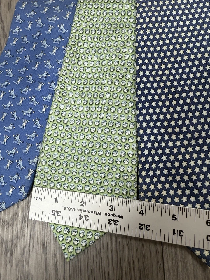 Галстук Vineyard Vines 100% шелк лот из 4 звезд бычьего медведя раковины сделано в США принт повсюду - Изображение 3 из 4