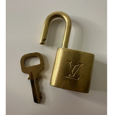 Louis Vuitton Brass Padlock Lock & Key Set LV Logo Made in France Authentic