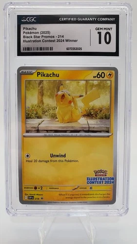 CGC 10 Pikachu Black Star Promo 214 Illustration Contest 2024 Pokemon TCG