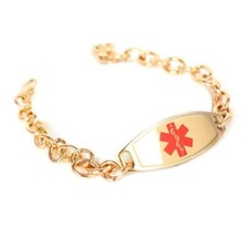 Stainless Steel Medical Engraved ID Bracelet Plated Rose Gold O-Link Chain 8.5in