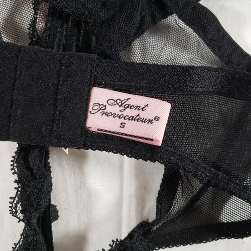 Agent Provocateur Black Pink Ribbon Suspender Belt Small Satin Mesh - Picture 4 of 5