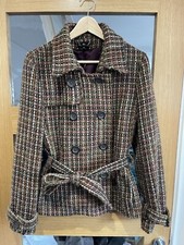 Japser Conran Debenhams 16 Retro Wool Pink Brown Blue Tweed Stitch Pea Belt Coat