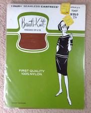 BEAUTI-KNIT Seamless 100 Nylon Stockings Hosiery TOAST Sz - 8 1/2 - 9 M