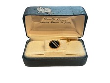 VTG 14K Yellow Gold MOP Onyx Tie Tack Pin Men...