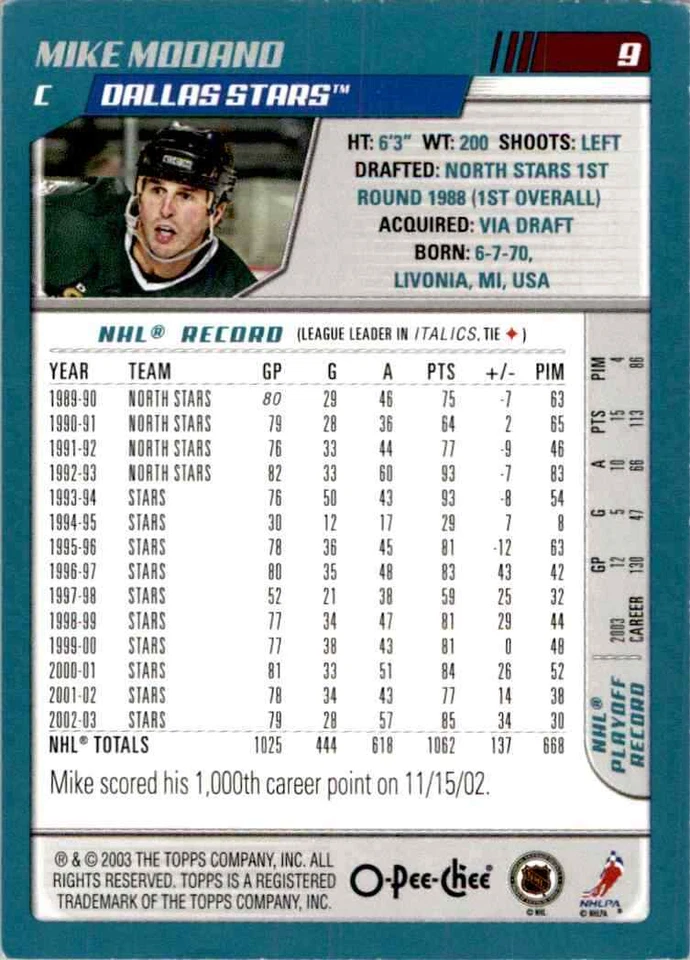 2003-04 O-Pee-Chee Mike Modano #9 - Image 2 of 2