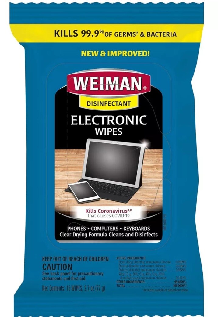 Lot of 4 - Weiman Disinfecting Electronic Wipes 15ct/ 60 Total
