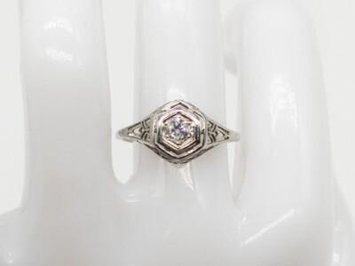 Antiker filigraner Ring 20er Jahre 0,35ct VS H Diamant 18k Weißgold