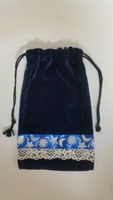 Vintage Blue Velvet Drawstring Pouch w/ Sun, Moon and Stars Made in the USA