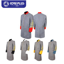 Civil War Gray Single Breast Frock Coat with Solid Cuffs  1 Braid Rank
