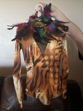 Animal print leotard with rainbow feathers