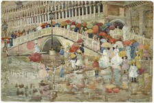 Prendergast - Umbrellas in the Rain Giclee Fine Art Print on Canvas Wall 36"