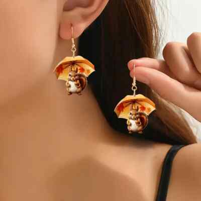 Cute Acrylic Squirrel Dangle Earrings 2D Design Fall Fashion Jewelry Hook Gift