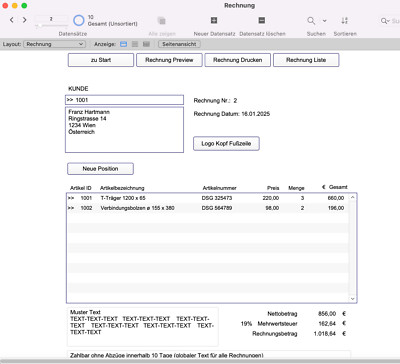 Rechnungsprogramm Rechnung Software kein Excel auch §19 Kleinunternehmen Mac Win