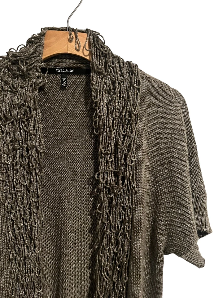 Кардиган Mac & Jac свитер с коротким рукавом оливковый женский размер маленький с бахромой - Изображение 3 из 4