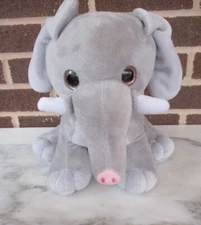 Kipp Elephant Gray 10" sitting Plush- Pink Glitter Eyes-White Tusks
