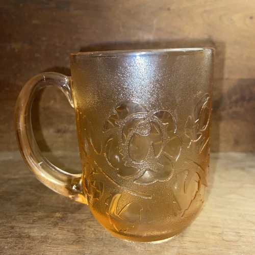 Arcoroc France Pink Rosaline Rose Glass Vintage Handled Mug