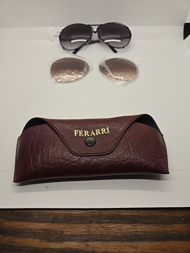 Gafas de sol Ferrari Aviator vintage con lentes ámbar y negras con estuche de cuero - Imagen 4 de 4