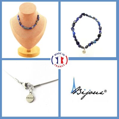 Schmuckset Armband Halskette 15 Perlen Lapislazuli aus Pakistan. Perso Size