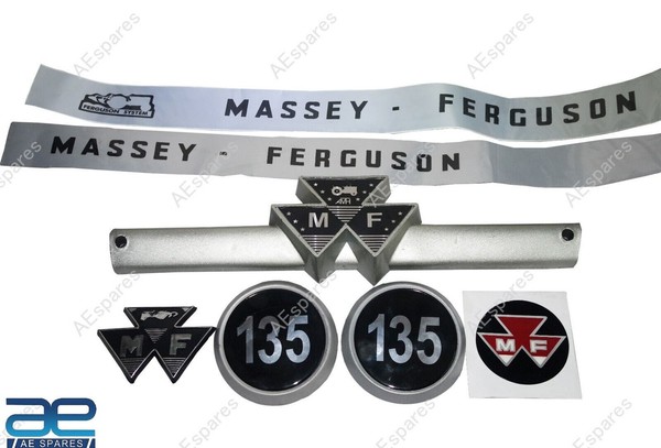Frontgrill Abzeichen & Haubenaufkleber Set FüR Massey Ferguson 135 Traktoren Ecs-image