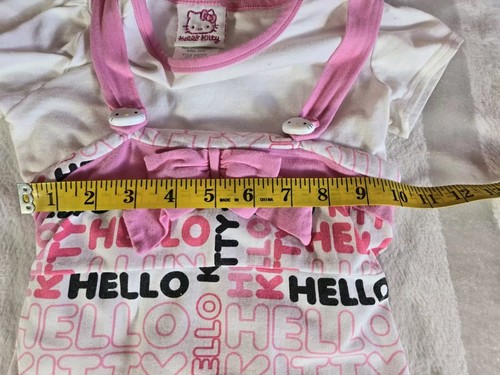 Hello Kitty Sanrio Girls White Short Sleeve Shirt Ruffle Hem Logo Dress Pink 4 - Picture 14 of 18