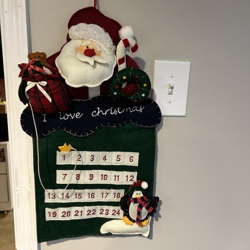 Christmas Countdown Felt Santa Advent Calendar Red 21” x 15” - Picture 3 of 6