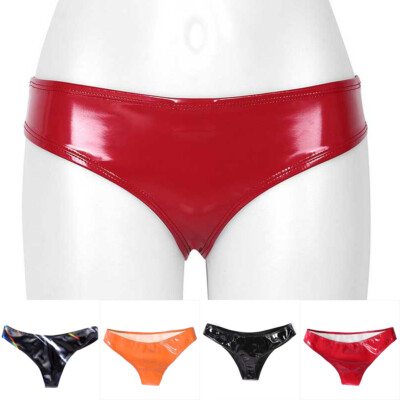 Damen Kunst Latex Wetlook G-String Slip Höschen Low Waist Bikini Unterwäsche