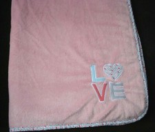 Carter's Pink Infant Blanket Appliqued "LOVE" Mint Pink Trim