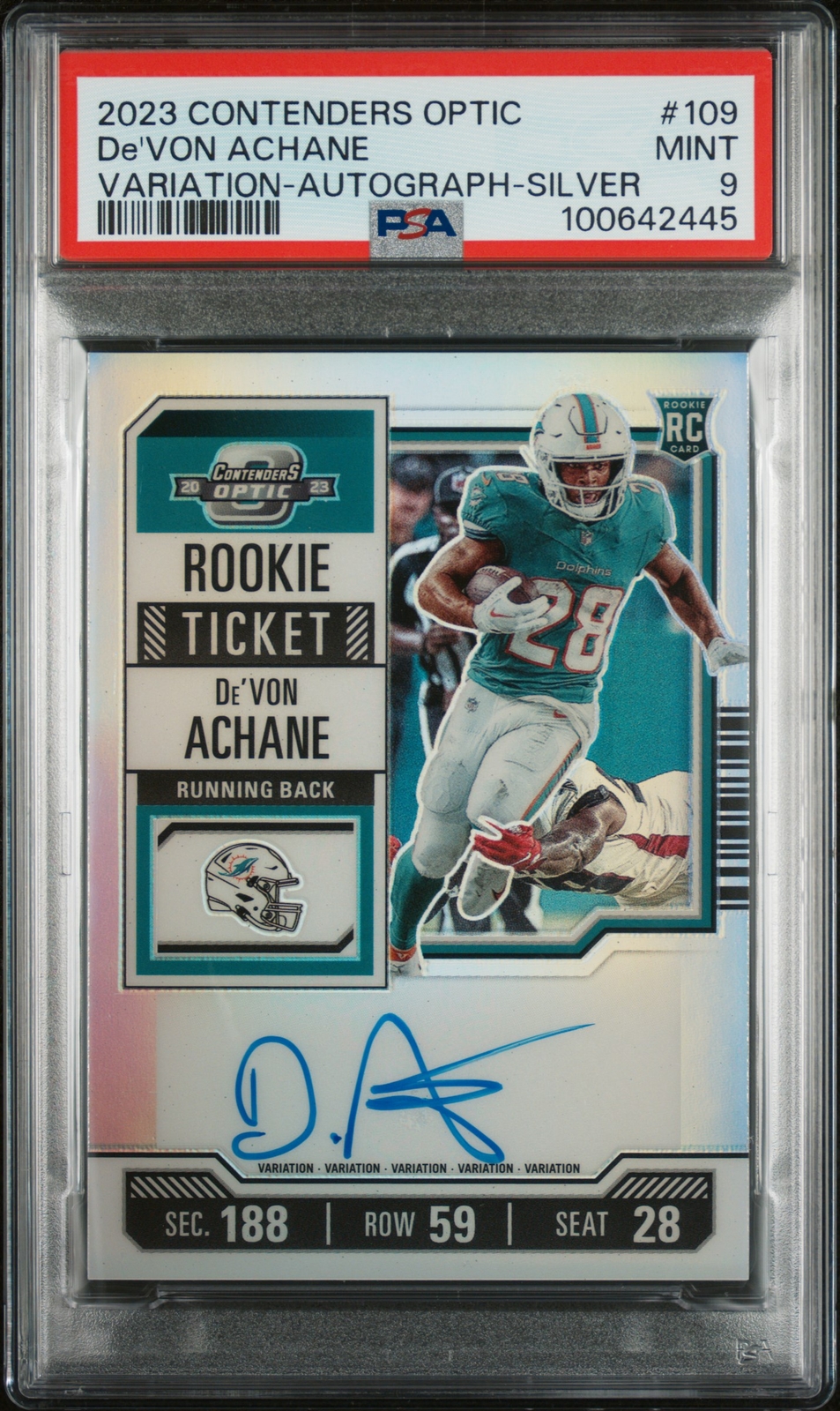 2023 CONTENDERS OPTIC VARIATION AUTO-SILVER #109 DE'VON ACHANE PSA 9
