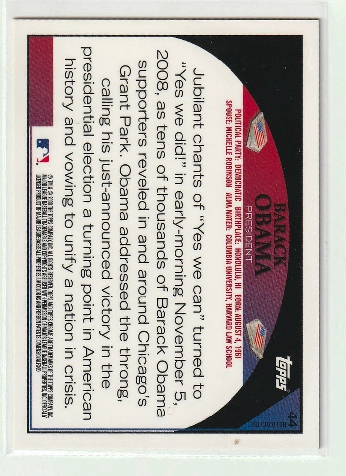 2009 Topps Chrome Refractors #44b Barack Obama - Image 2 of 2