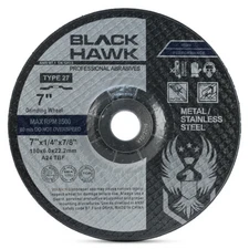 50 Pack - 7" x 1/4" x 7/8" Black Hawk Grinding Wheels T27 Discs for Metal